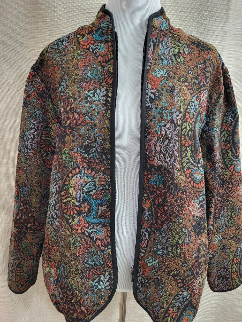 BonWorth Paisley Floral Tapestry Jacket Full Zip Women’s Vtg Size Medium Boho - Picture 9 of 11